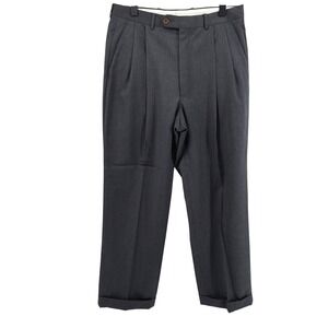 Ben Silver Super 120's‎ Mens Dark Gray Wool Pleated Dress Pants Size 34x30 Flaws